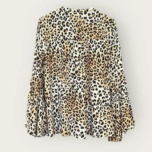 Savanna Jane Floral Embroidered Leopard Print Bell Sleeve Blouse Size Medium - Picture 7 of 15